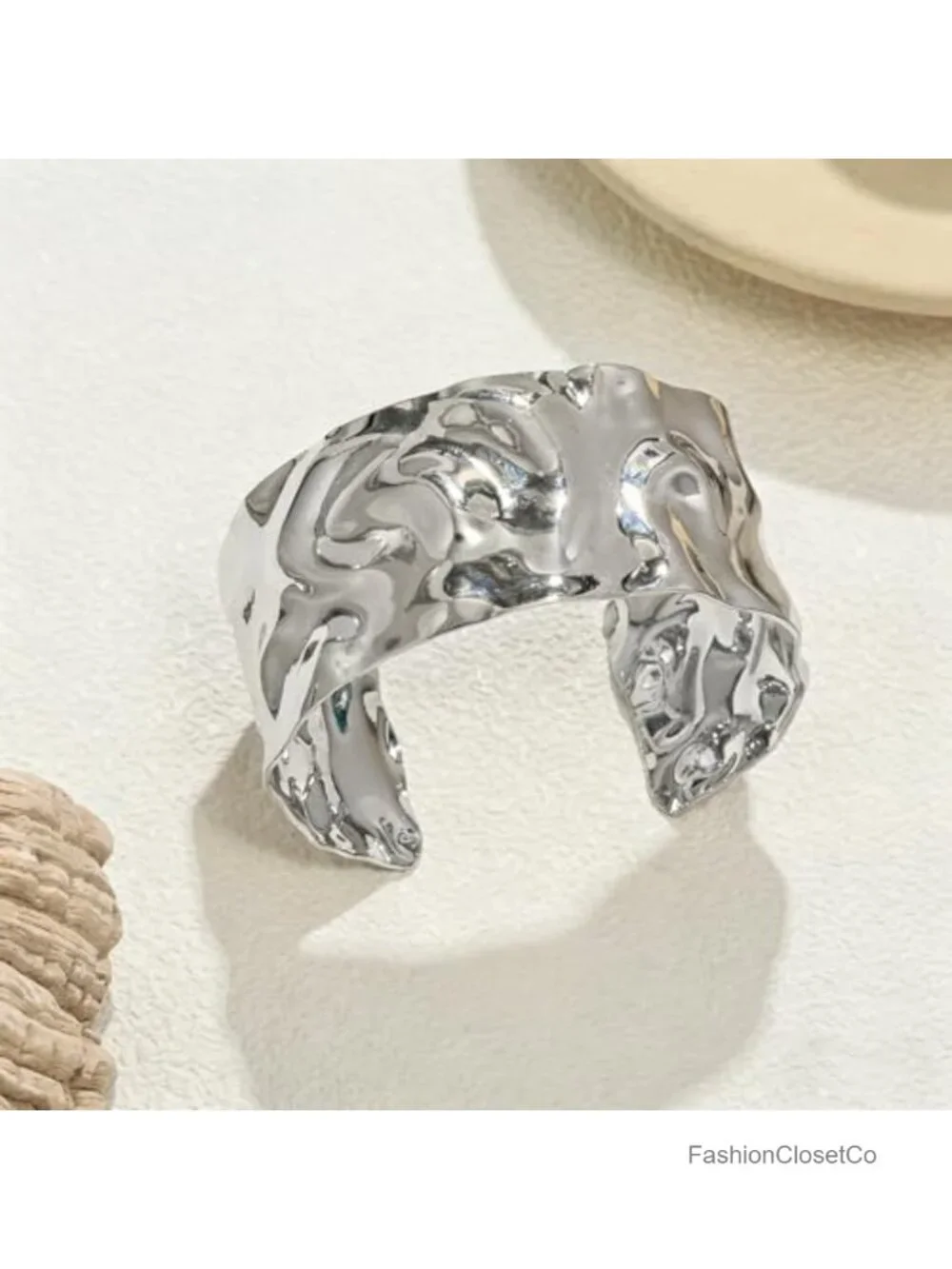Chunky Wave Texture Open Cuff Bangle Bracelet Non Tarnish Alloy